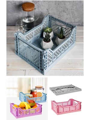 Çok Amaçlı Yer Kaplamayan Katlanır Renkli Kasa Sepet 26X17 cm ( E-6 )