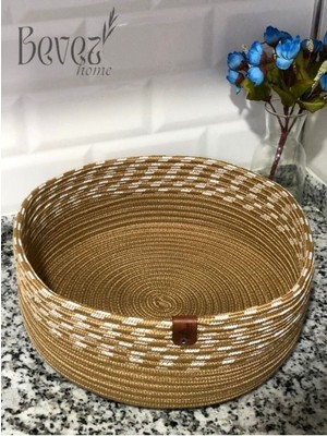 Jüt Hasır Sepet , Çok Amaçlı Sepet, Banyo ve Mutfak Organizeri Hasır Çift Renk 25X10