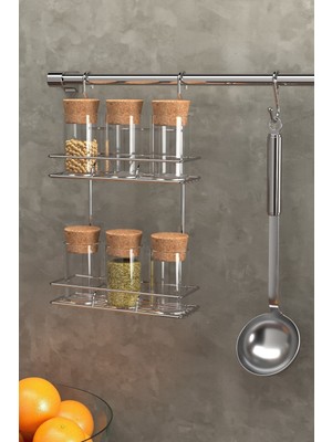 Asılabilir Kancalı Iki Katlı Baharatlık Rafı Krom MG035