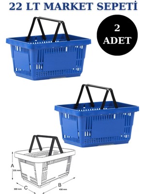 22 Litre 2 Adet Market Sepeti, Alışveriş Sepeti, Saplı Market Sepeti