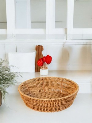 Büyük Yuvarlak Hasır Örgülü Ekmek Sepeti Dekoratif Sepet 700665