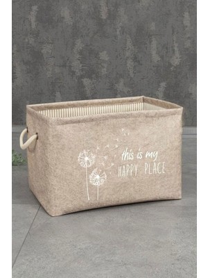 Çok Amaçlı Dikdörtgen Keçe Sepet Bej Düzenleyici Kutu Dolap Içi Organizer Box 36X26X25 cm