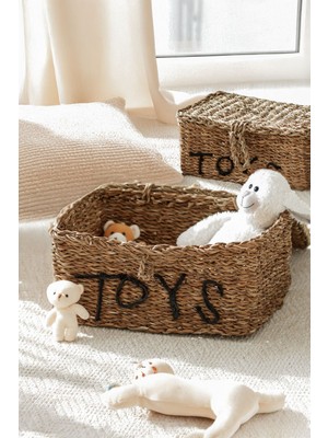 2 Li El Örmesi Hasır Toys Yazılı Dikdörtgen Düzenleyici Sepet Bambu Hasır