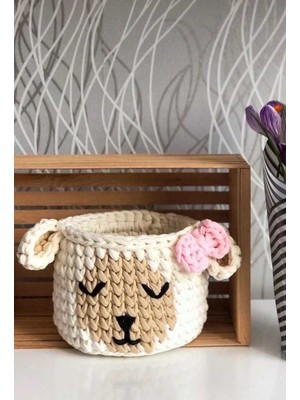 Çocuk Bebek Odası Düzenleyici Hayvan Figürlü Kulaklı Organik Örgü Sepet