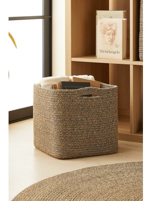 Siyah Kırçıllı Dolap Içi Çamaşır Oyuncak Düzenleyici Jüt Pamuklu Saklama Sepeti Organizer 30X30X30