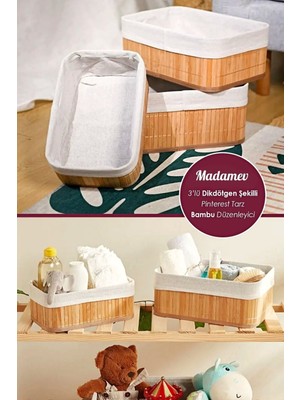 Pinterest Stil 3lü Bambu Kare Sepet Dekoratif Ev Düzenleyici Organizer Çok Amaçlı Bambu Hasır Sepet