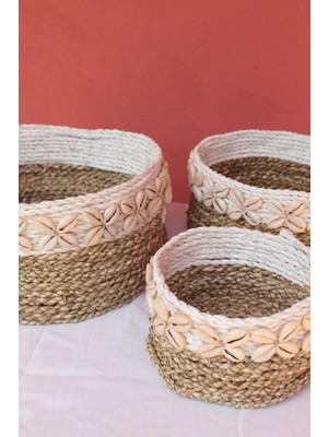 3'lü Kabuklu Rattan Sepet Seti