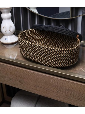 Jüt Hasır Sepet Oval Kapaklı Organizer Klasik