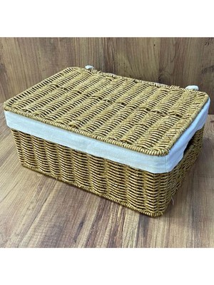 Rattan Örme Kapaklı Kutu Küçük Boy Çok Amaçlı Kapaklı Sepet