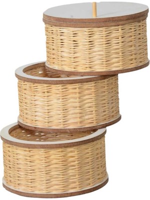 Bambu Dönen 3 Katlı Toka Organizeri | Dekoratif Örgü Makyaj Sepeti 3 Katlı