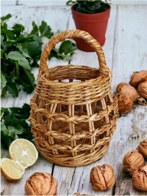 Hasır Rattan Bambu El Yapımı Kapaklı Sepet/ Çok Amaçlı Sepet/ Saklama Kutusu 20 cm