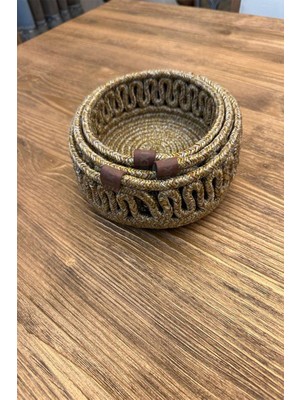 Çok Amaçlı Hasır Halat 3 Lü Takım Düzenleyici Sepet Kırçıl Dekoratif Banyo Mutfak Oda Organizeri