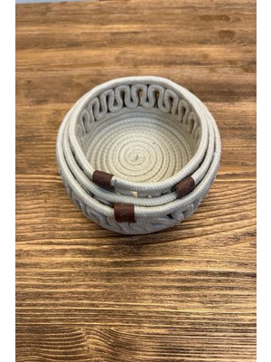 Çok Amaçlı Hasır Halat 3 Lü Takım Düzenleyici Sepet Krem Dekoratif Banyo Mutfak Oda Organizeri