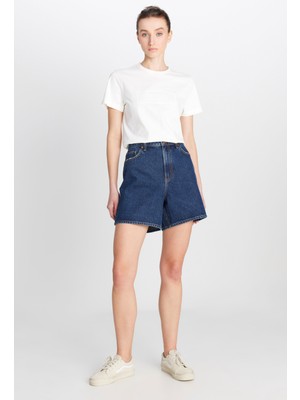 %100 Pamuk Regular Fit Normal Kesim Koyu Mavi Denim Şort