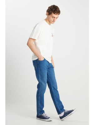 Texas Slim Fit Dar Kesim Normal Bel Dar Paça Açık Mavi Pamuklu Esnek Denim Pantolon