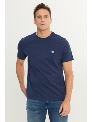 Regular Fit Normal Kesim Bisiklet Yaka Pamuklu Lacivert Tişört