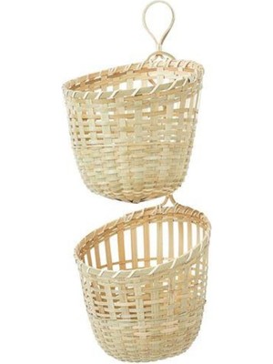2'li Set Bambu Sepet Asılabilir Düzenleyici Meridyendukkan 20X57X20 cm Natürel Sepet-Kutu