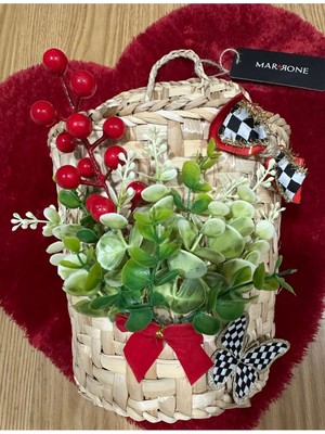 Süslü Hasır Sepet Poşetlik Kapı Süsü Mutfak Sepeti