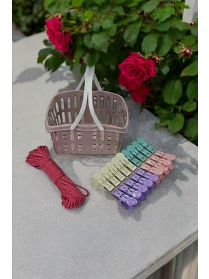 Lüks Sepet Seti | 18 Adet Mandal + 10 Metre Ip + Plastik Sepet