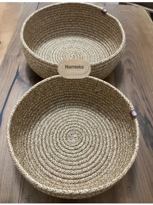 Natural Jüt Desenli Sepet Dolap Içi Çocuk Odası Düzenleyici Saklama Ekmek Sepeti