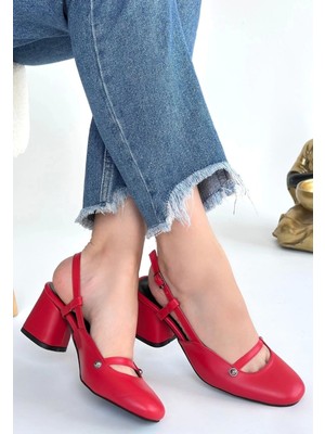 Jecci Kırmızı Cilt Topuklu Ayakkabı