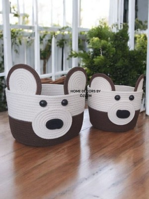 2'li Oyuncak Sepet Yuvarlak Kova Hasır Sepet Takımı Çocuk Düzenleyici HEDIYE-25X15CM/22X15CM