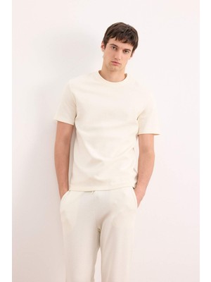 DeFacto Regular Fit Bisiklet Yaka Kısa Kollu Pamuklu Ağır Kumaş Tişört E2587AX25SM