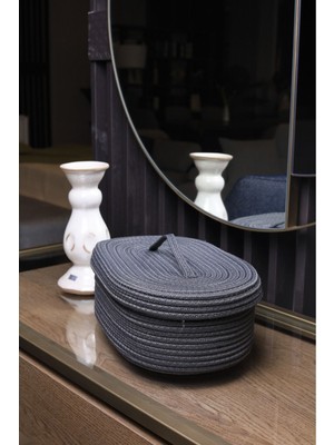 Jüt Hasır Sepet Oval Kapaklı Organizer 30X20X13