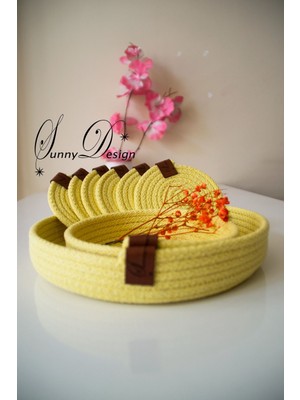 Jüt Hasır Sepet El Yapımı Sepet Set 6 Adet Bardak Altı 2 Adet Sepet 25X5 ,20X5