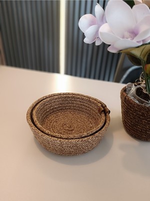 2'li Dekoratif ve Çok Amaçlı Organizer Örgü Kordon Sepet Seti