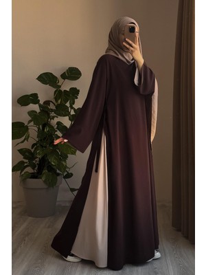 Ande Tesettür Garni Elbiseli Takım-Acı kahve/ Bej