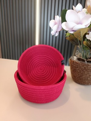 2'li Dekoratif ve Çok Amaçlı Organizer Örgü Kordon Sepet Seti