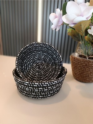 2'li Dekoratif ve Çok Amaçlı Organizer Örgü Kordon Sepet Seti