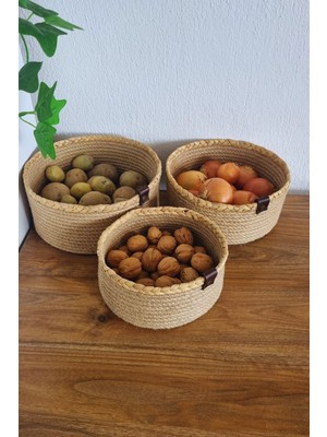 3lü Jüt Hasır Sepet, Mutfak Düzenleyici, Organizer Jüt Sepet, 3 Set Jüt Hasır Sepet