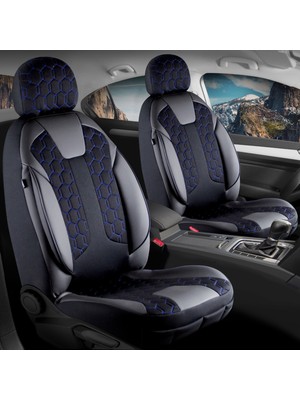 Auto Good Store Fiat Egea Cross Uyumlu Lüx Deri Detaylı Oto Koltuk Kılıfı Ön Arka Takım Venüs Siyah Mavi Auto Good Store