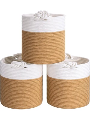 Chang Örgü Saplı 3'lü Saplı Sepet, Düzenleyici 3'lü Sepet, Hasır Dokuma Sepet 30CM x 30CM