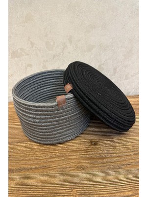 Çok Amaçlı Hasır Halat Kapaklı Düzenleyici Sepet 23X12 cm Renkli Dekoratif Banyo Akseruar Organizer