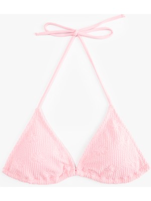 Koton Fitilli Floral Dokulu Boyundan Bağlamalı Üçgen Bikini Üstü