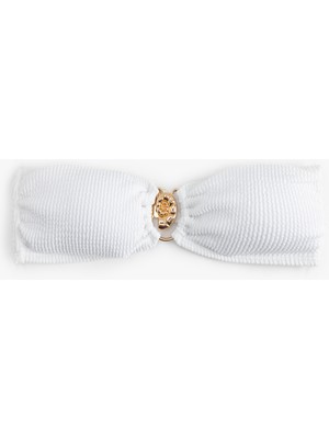 Koton Astarlı Deniz Kabuğu Aksesuarlı Dokulu Straplez Bikini Üstü