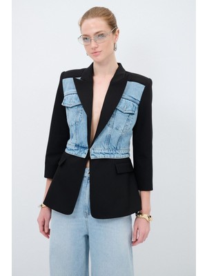 Adl Denim Garnili Crop Ceket Siyah 11944905000