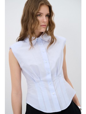 Adl Pile Detaylı Kolsuz Gömlek Mavi 13044815000