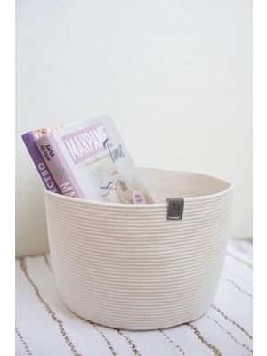 Çok Amaçlı Beyaz Hasır Sepet - Jüt Ipinden Yapılma Düzenleyici - El Yapımı Organizer