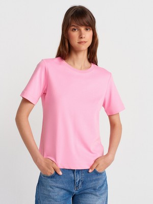 31763 Bisiklet Yaka T-Shirt-Pembe