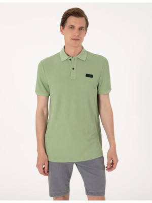 Pierre Cardin Erkek Çağla Yeşili Slim Fit Örme Dokulu Polo Yaka Tişört 50309959-VR016