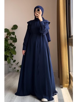 Ande Tesettür Omuzu Fırfırlı Elbise-Lacivert