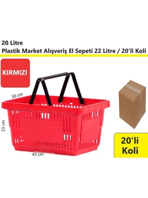 Plastik Market Alışveriş El Sepeti 22 Litre Kırmızı 20'li Koli