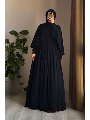 Ande Tesettür Pelerinli Elbise-Siyah