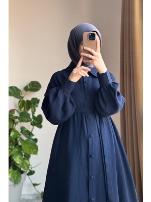 Ande Tesettür Kloş Müslin Ferace-Lacivert