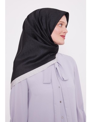 Lêvi D'or Siyah - Gri Halka Desen Monogram Eşarp