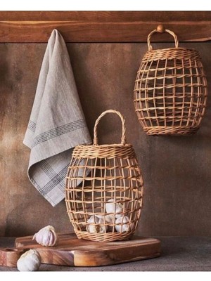 Çok Amaçlı Bambu Rattan Hasır Sepet Ceviz Soğan Sarımsak Meyve Sepeti